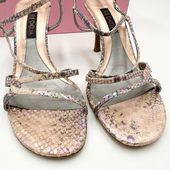Escada Python Pink Strappy Kitten Heels Sandals - Picture 3 of 13